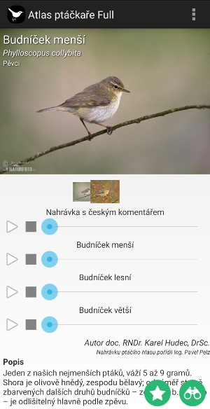 Snímek obrazovky Atlas ptáčkaře